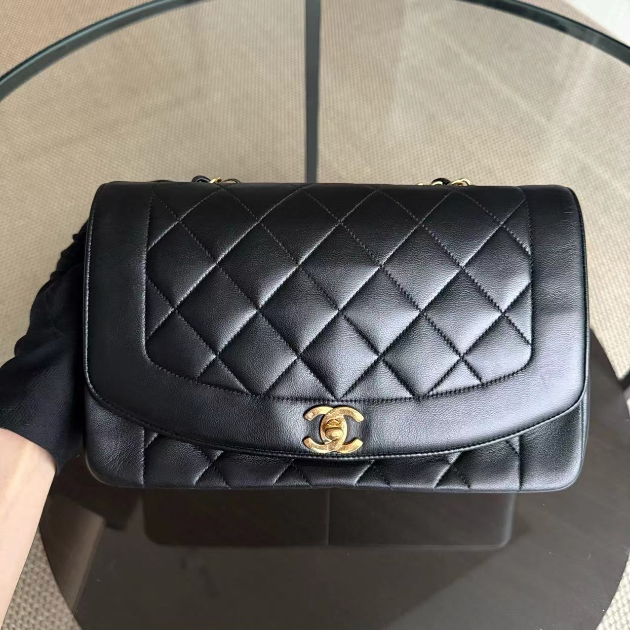 Chanel   Diana Medium - 25CM Quilted Lambskin Black 24K Gold Hardware Series 2
