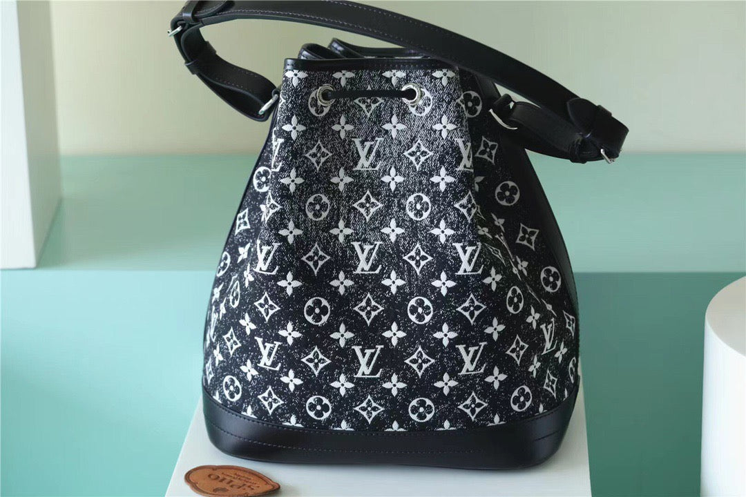 Top Quality Petit Noe Monogram Jacquard Denim Black For Women,  Shoulder And Crossbody Bags 11.2in/28.5cm Top Quality