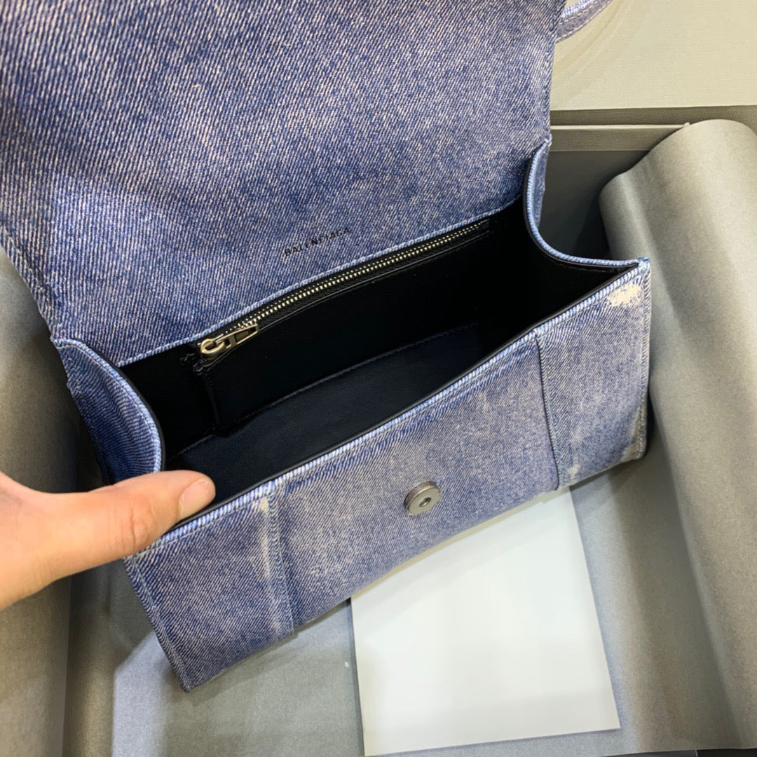 Top Quality Hourglass Small Handbag In Blue Denim Printed, For Women,  Bags 9in/23cm 5935462104W9064