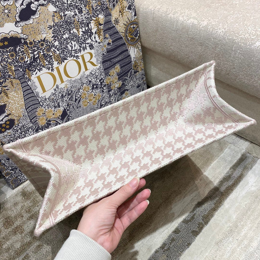 Top Quality Large Book Tote Pale Pink Houndstooth Embroidery, Pink, For Women Womens Handbags, Shoulder Bags, 42cm CD