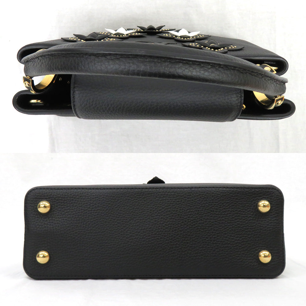 Louis Vuitton Capsine PM M53850 Flower Tinsel Handbag 2WAY Shoulder Bag Noir Black  Leather G    Quality Wood