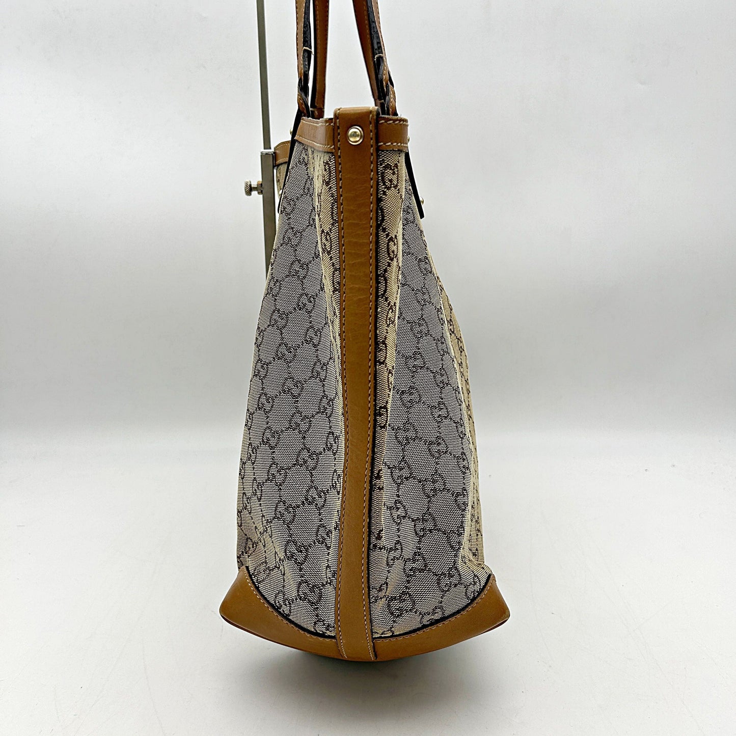 Gucci Brown GG Canvas Craft Tote Bag Beige Leather Cloth Pony-style calfskin Cloth guge