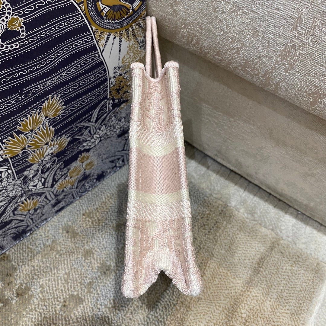 Top Quality Mini Book Tote Rose Des Vents Oblique Embroidery, Light Pink, For Women Womens Handbags, 23cm CD