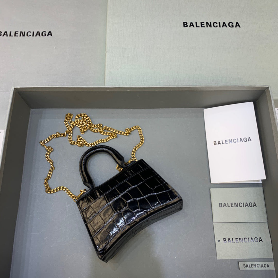 Top Quality Hourglass Mini Handbag With Chain In Black, For Women,  Bags 4.7in/12cm