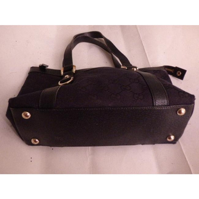 Gucci   Black Large Logo Print Canvas And Black Leather