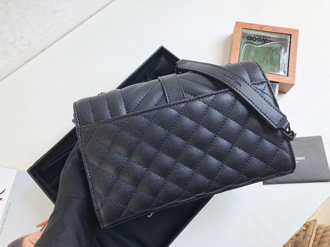 Top Quality Envelope Small Bag In Mix Matelassé Grain De Poudre Black For Women 8.2in/21cm YSL 600195BOW981000