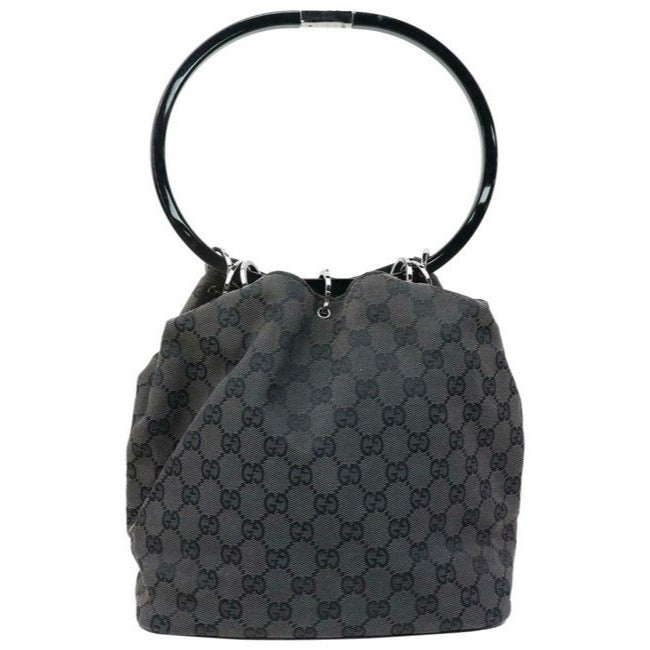 Gucci   Black Large G Logo Print Canvas And Black Leather Accents