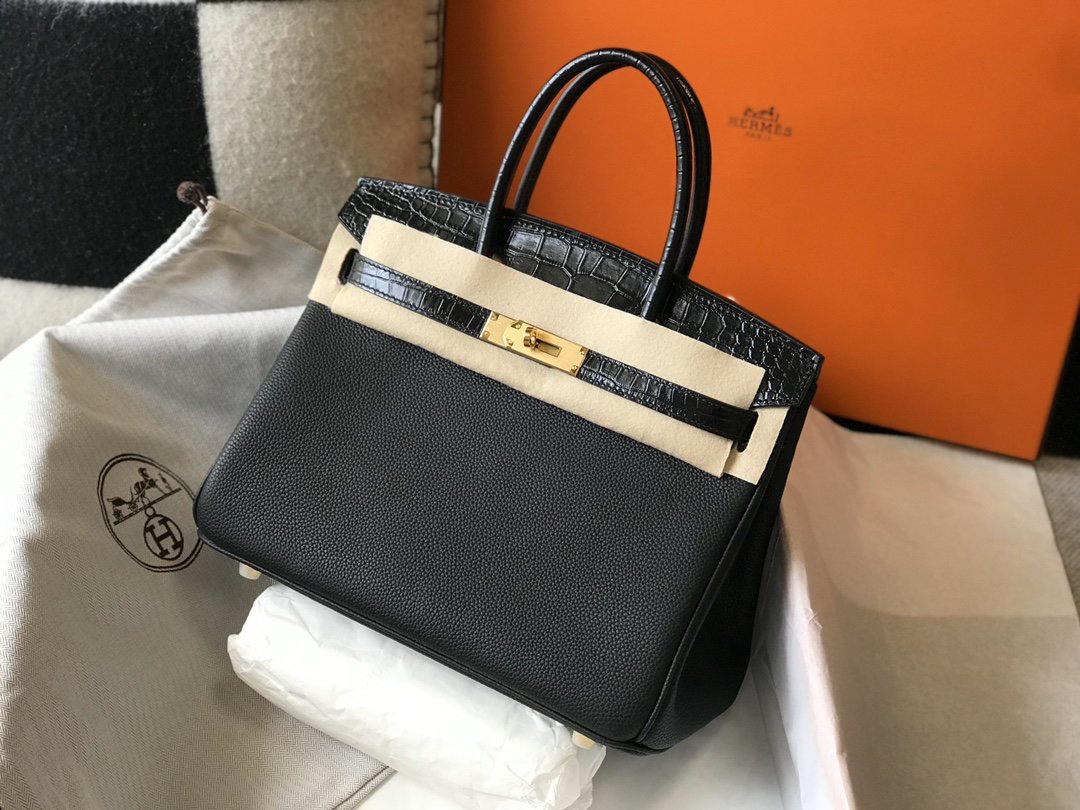 Top Quality Birkin Black For Women Gold Toned Hardware 11.8in/30cm