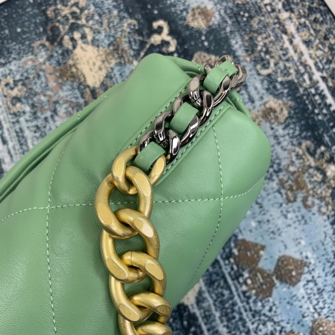 CHL 19 Flap Bag Gold Hardware Green For Women, Women’s Handbags, Shoulder Bags 10in/26cm AS1160