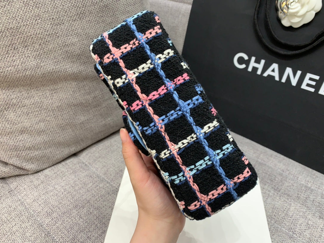 CHLNavy Sparkle Tweed Classic Mini Rectangular Top Qualityap Bag For Women 20cm/7.5in