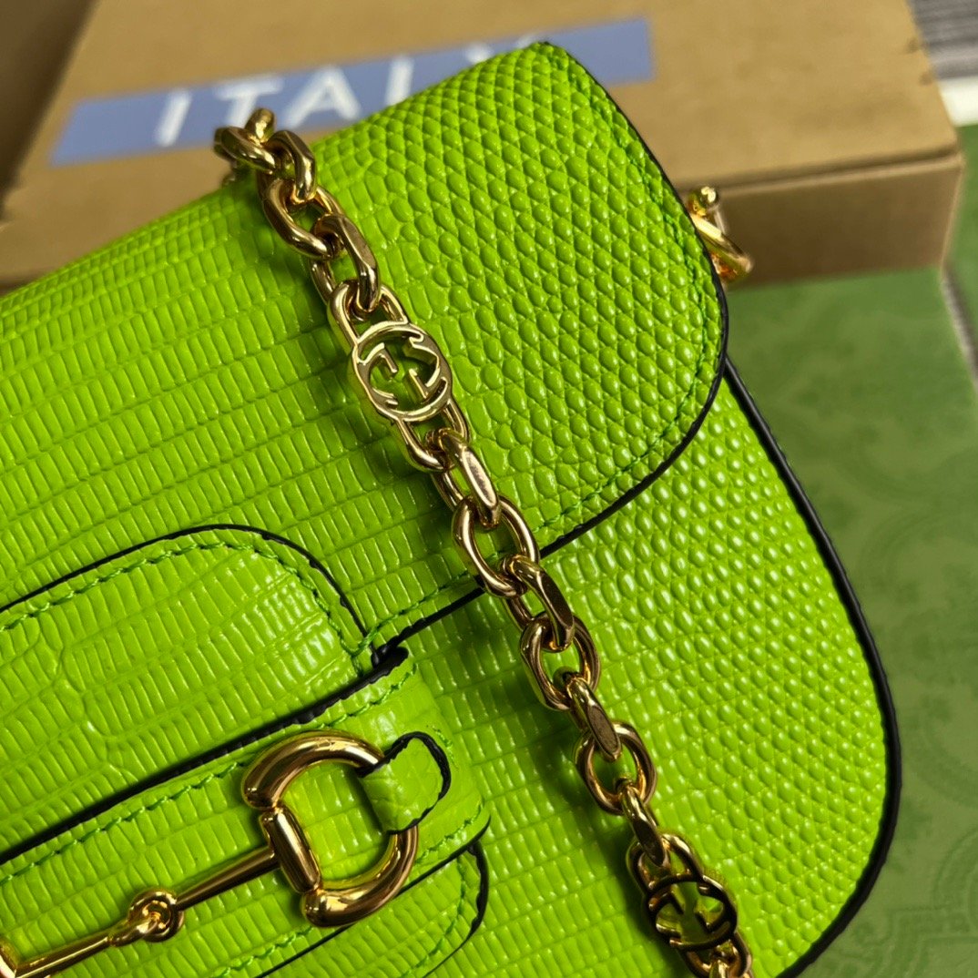 gg Horsebit 1955 Lizard Mini Bag Yellow For Women, Women’s Bags 8in/20cm gg‎