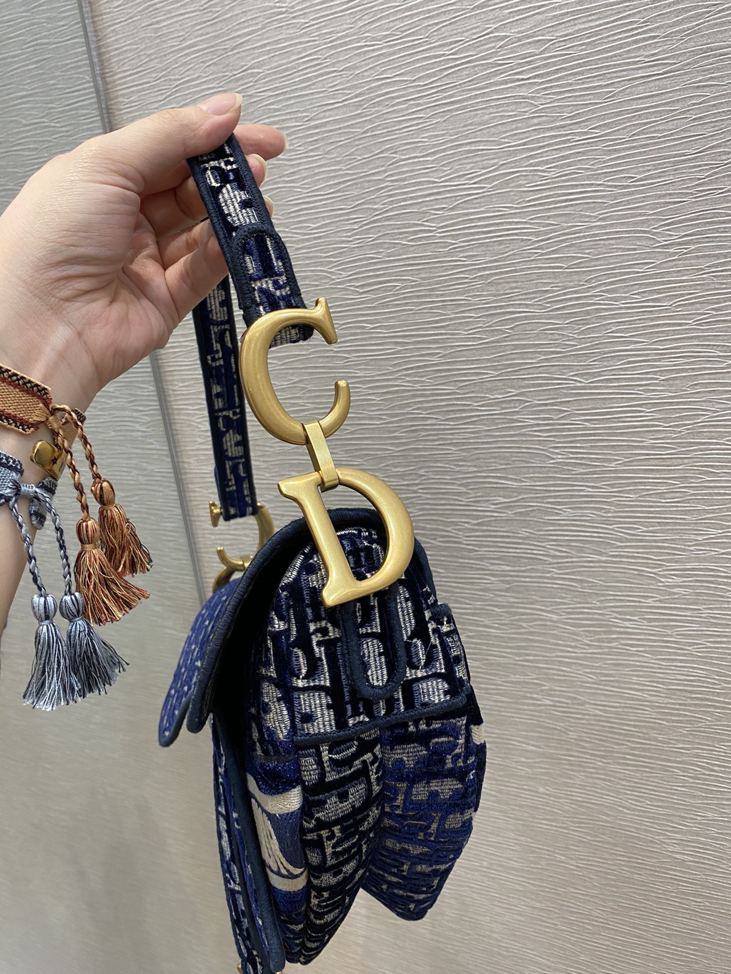 Top Quality Saddle Bag Blue Oblique Canvas Gold Toned Hardware For Women 25cm/10in CD