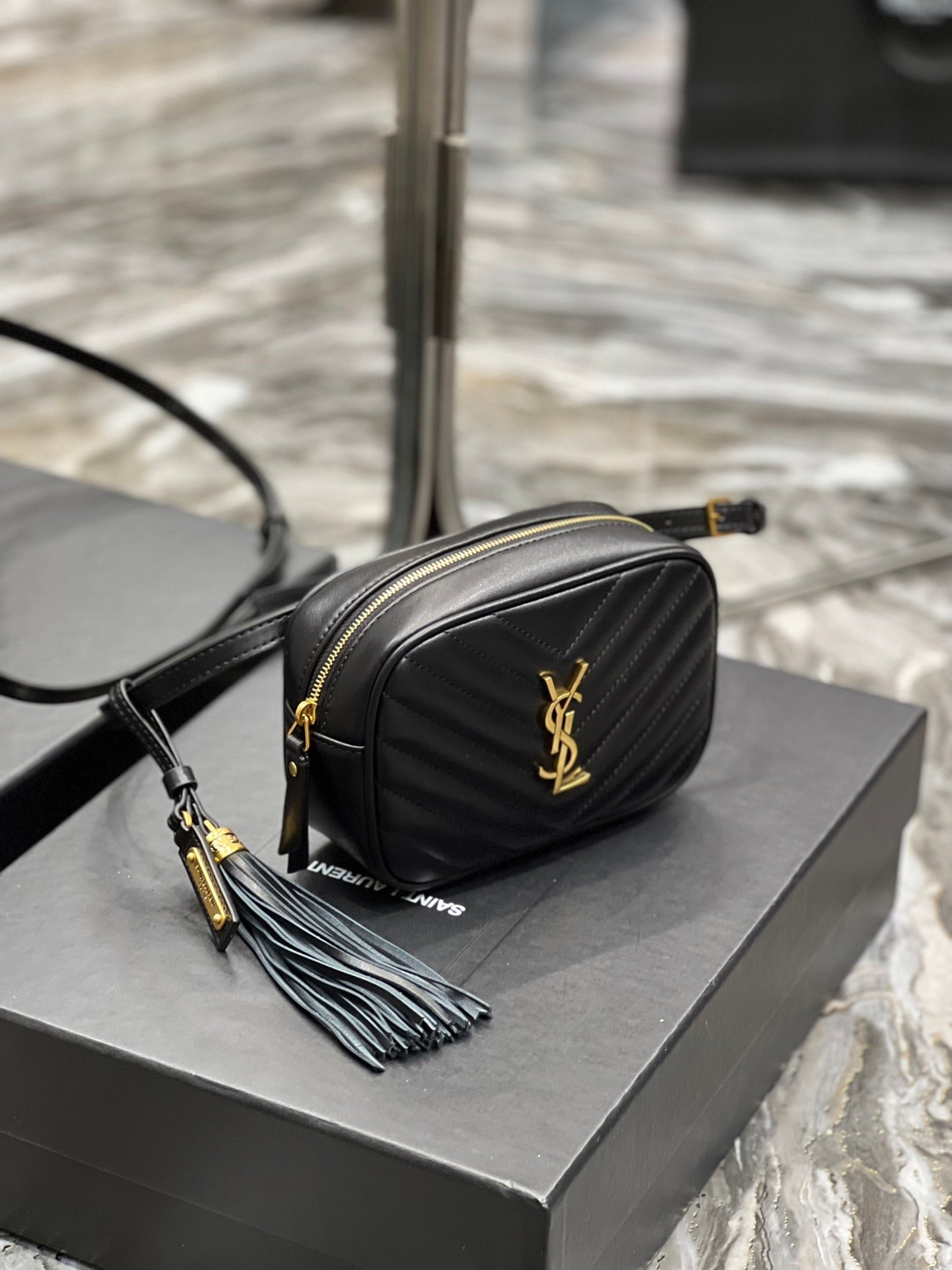 Top Quality Lou Belt Bag Black In Matelassé Gold Toned Hardware For Women 6.1in/15cm YSL 614031DV7071000