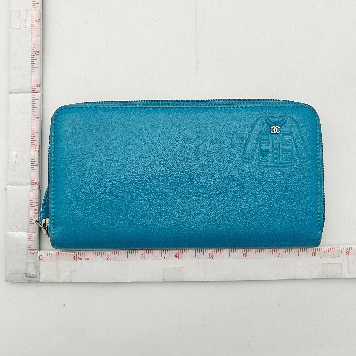 Chanel Teal CC Leather Long Zip Wallet ch8823nd