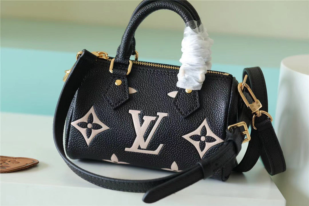 Top Quality Nano Speedy Monogram Empreinte Arizona Beige/ Creme Beige For Women, Womens Bags, Shoulder And Crossbody Bags 6.3in/16cm Top Quality