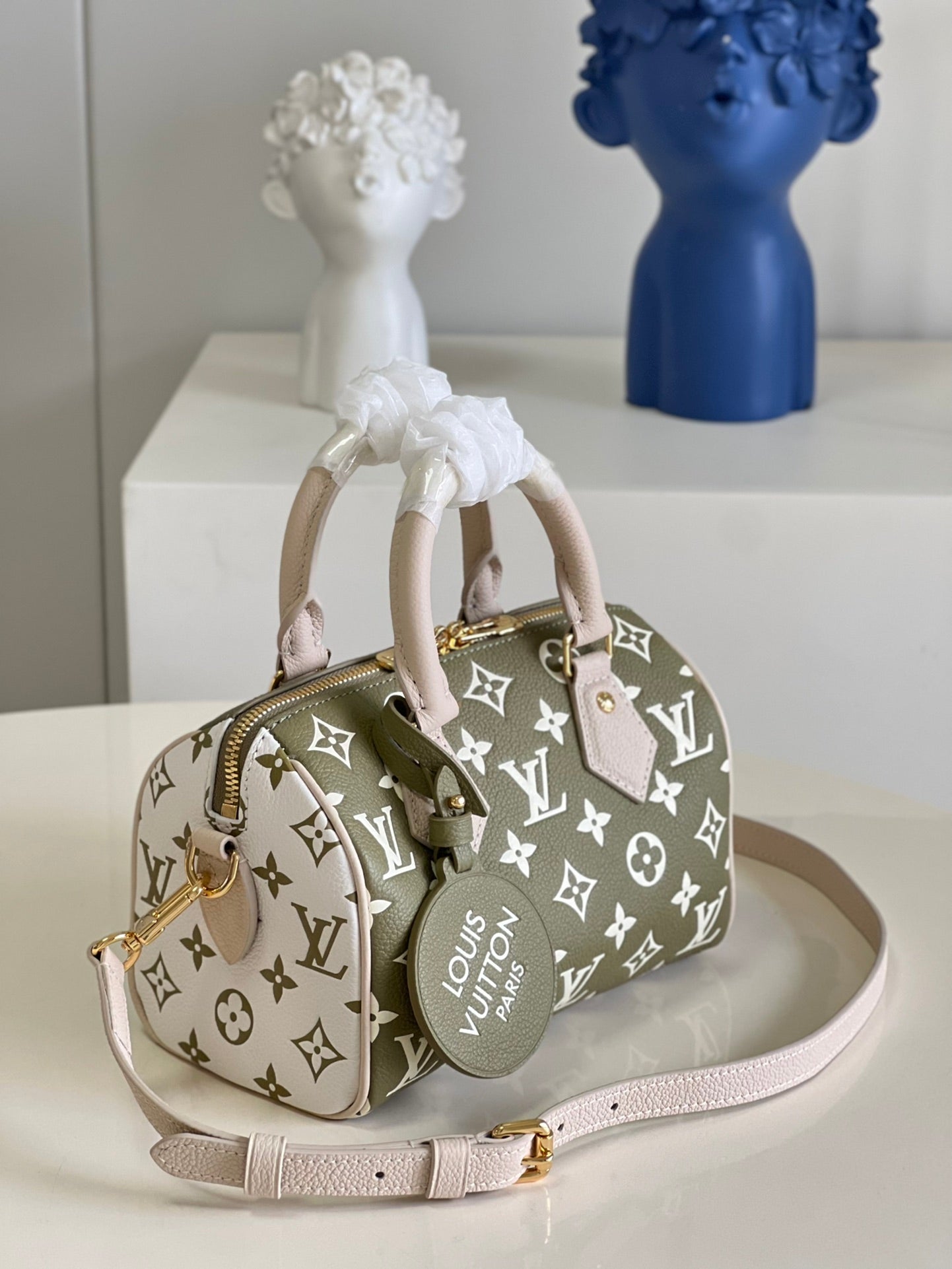 Top Quality Speedy Bandoulière 20 Monogram Empreinte Khaki Green/Beige/Cream For Women, WoHandbags 8.1in/21cm Top Quality M46118