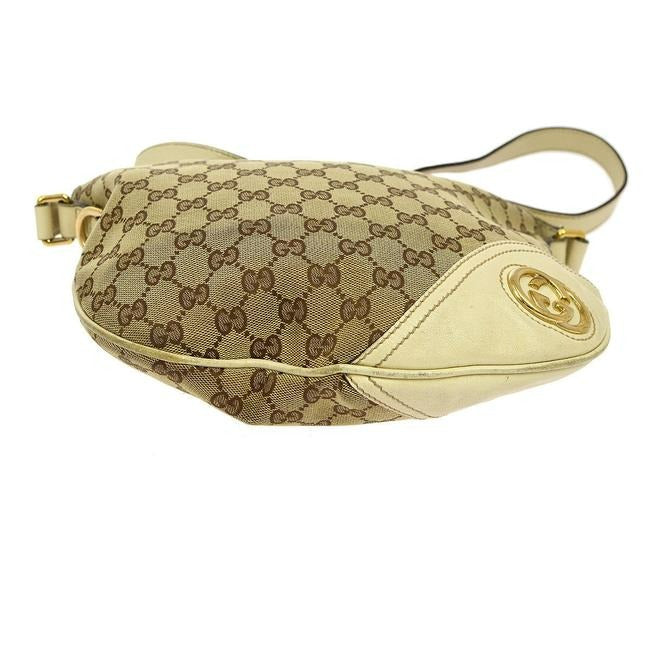 Gucci Abbey   Brown Large G Logo Print Canvas And White Leather