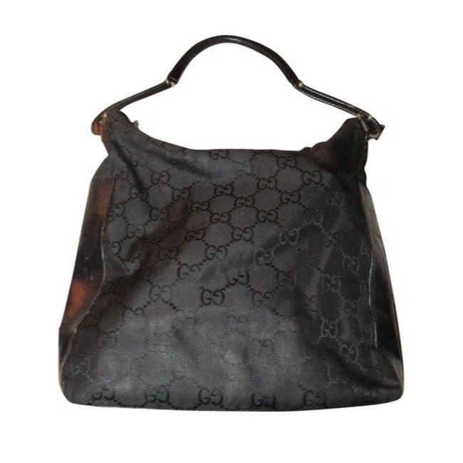 Gucci   Large G Logo Print Canvas And Black Leather Accents Hobo Bag