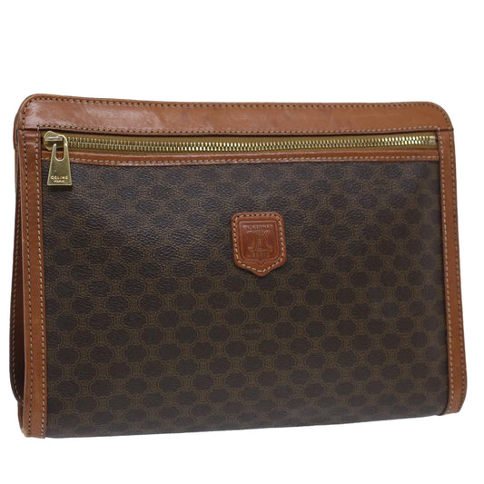 Luxury CELINE Macadam Canvas Clutch Bag PVC Leather Brown  fm2642