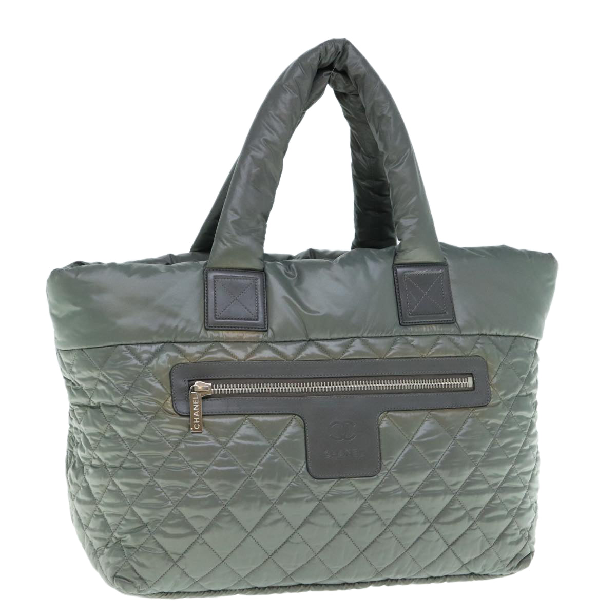 CHANEL Cococoon Hand Bag Nylon Gray CC Auth fm3055