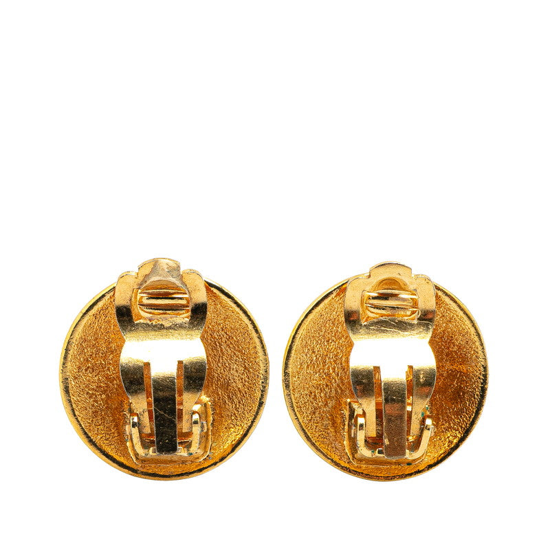 Chanel Gold Plated Coco Mark Crown Round Earrings 96A