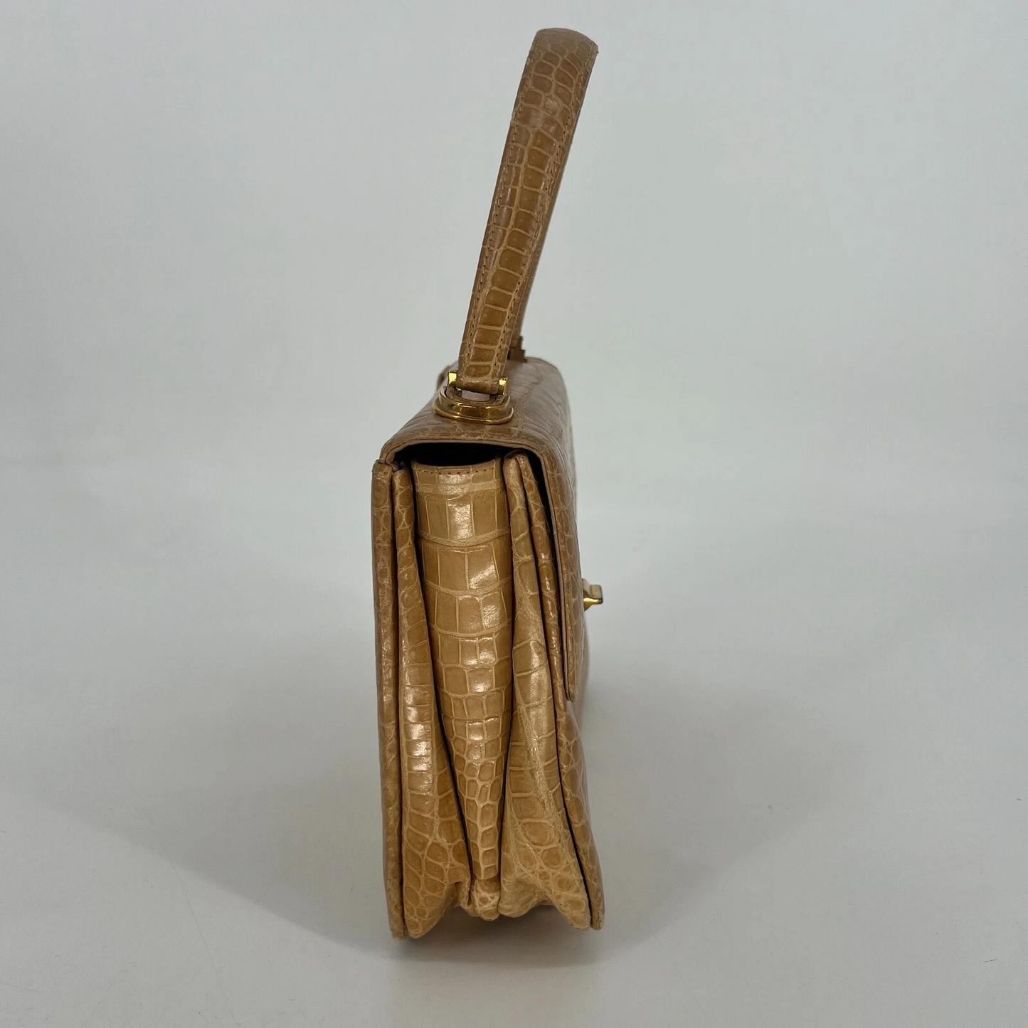 Gucci 1960's camel crocodile leather Kelly style purse