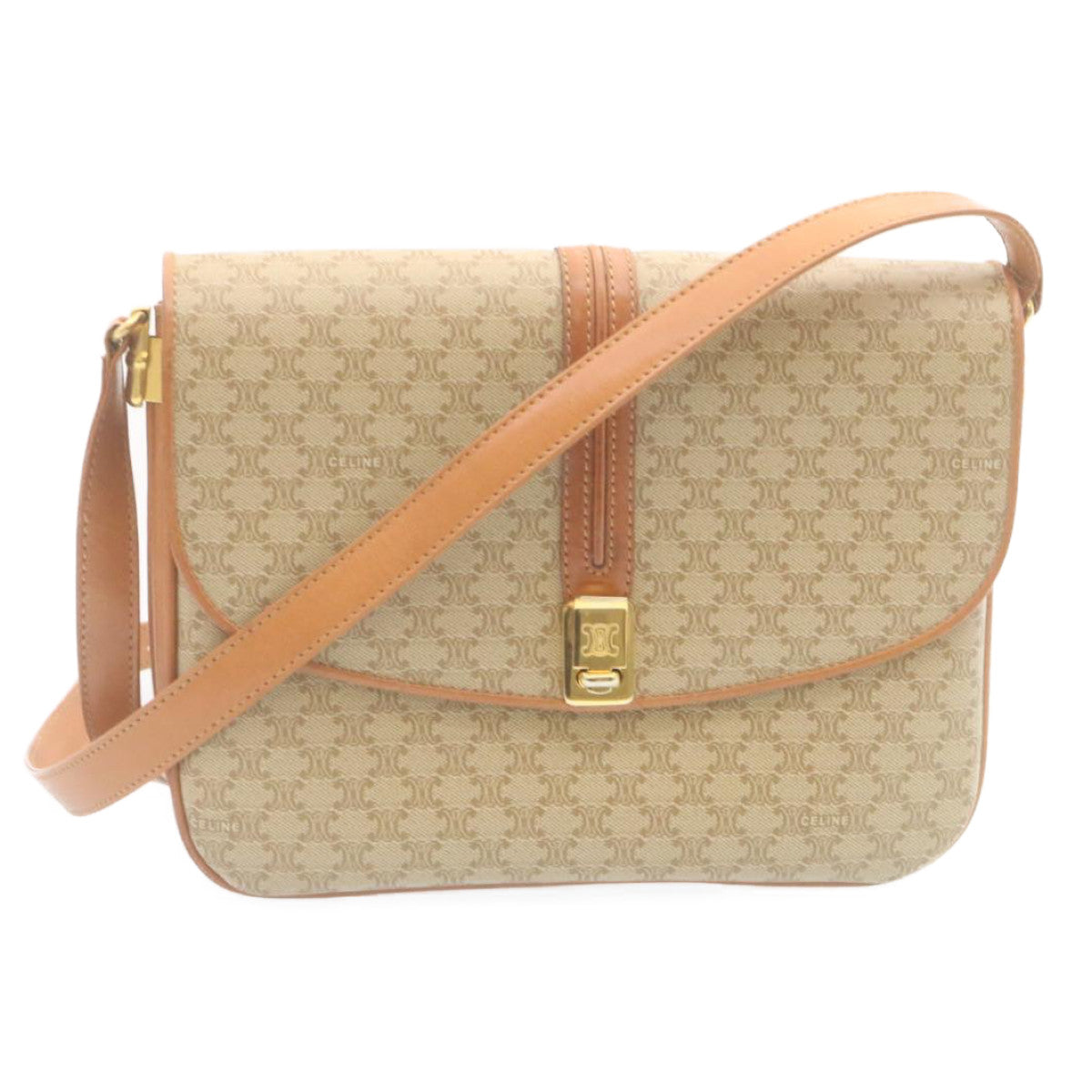Luxury CELINE Macadam Canvas Shoulder Bag PVC Leather Beige  am2173g