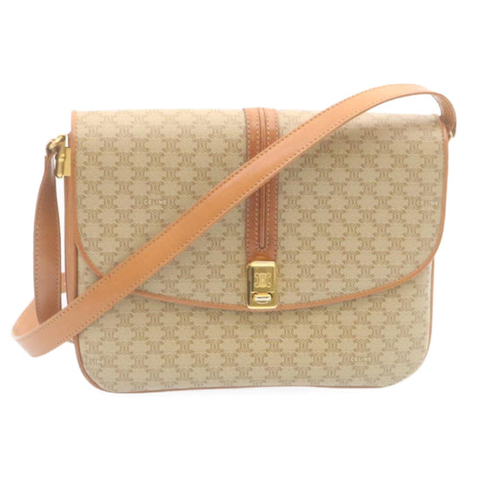 Luxury CELINE Macadam Canvas Shoulder Bag PVC Leather Beige  am2173g