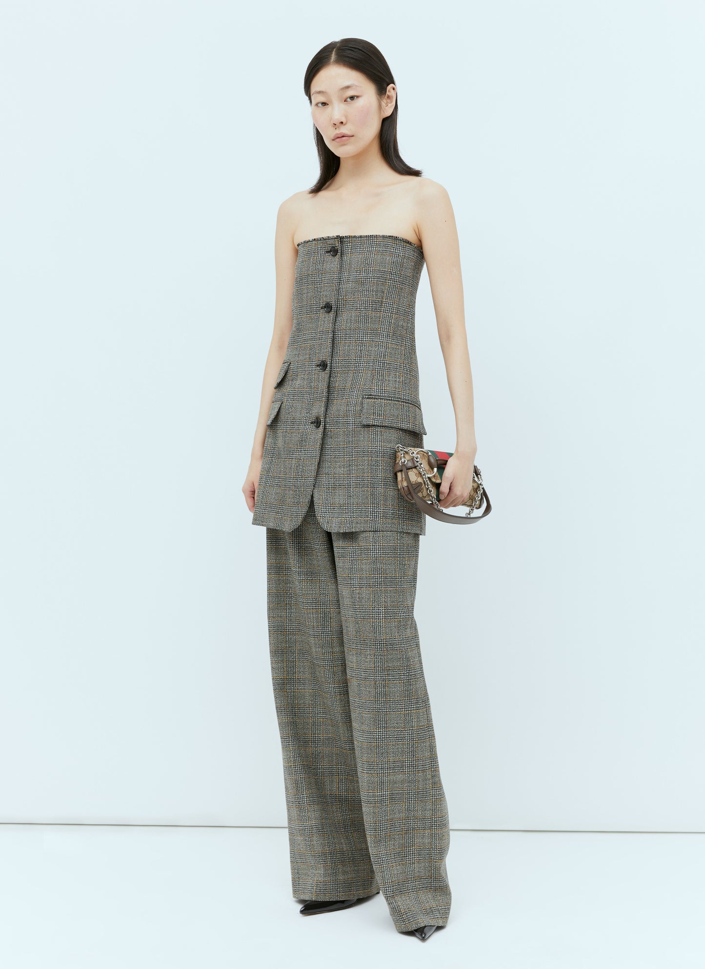Gucci Women Prince Of Wales Wool Mini Dress