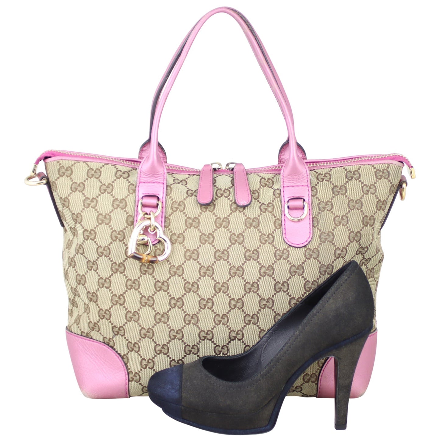 Gucci GG Canvas Heart Bit Charm Tote