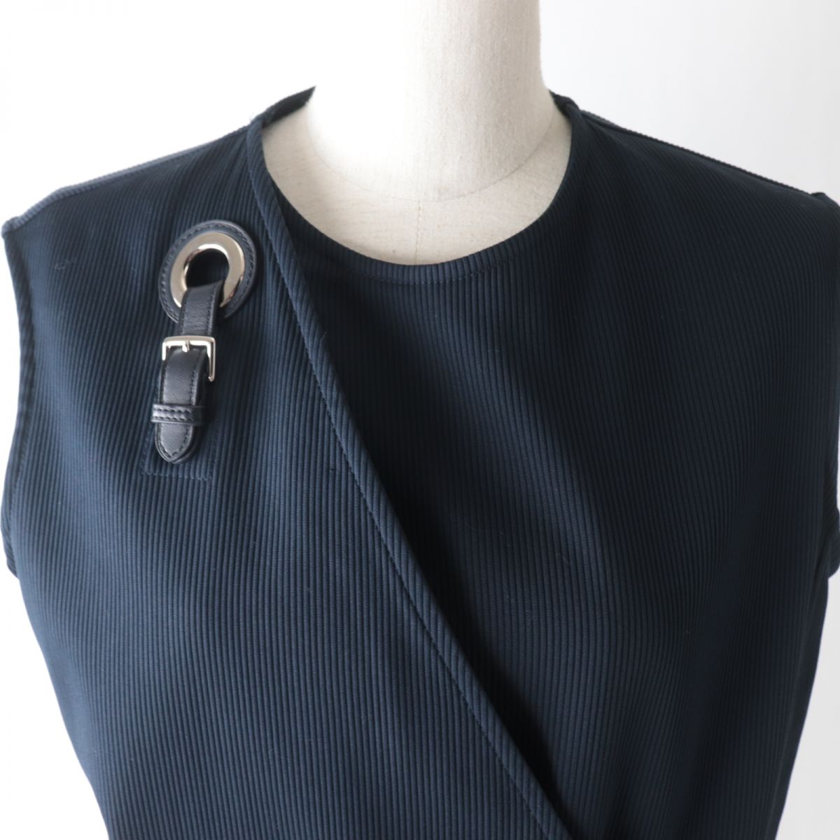 HERMES Best Main: 100% cotton, Part: Lamb leather, Lining: 100% cotton Navy Women 40  d