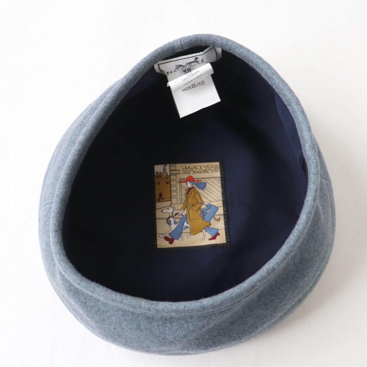 HERMES beret Outer: 100% cashmere, Lining: 65% rayon, Lining: 35% silk, Part: 100% polyester gray Women 58  d