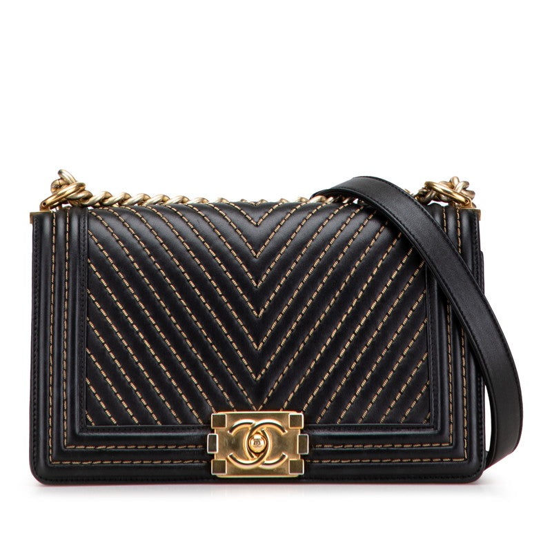 Chanel Boy Chanel Chevron V Stitch Leather Shoulder Bag