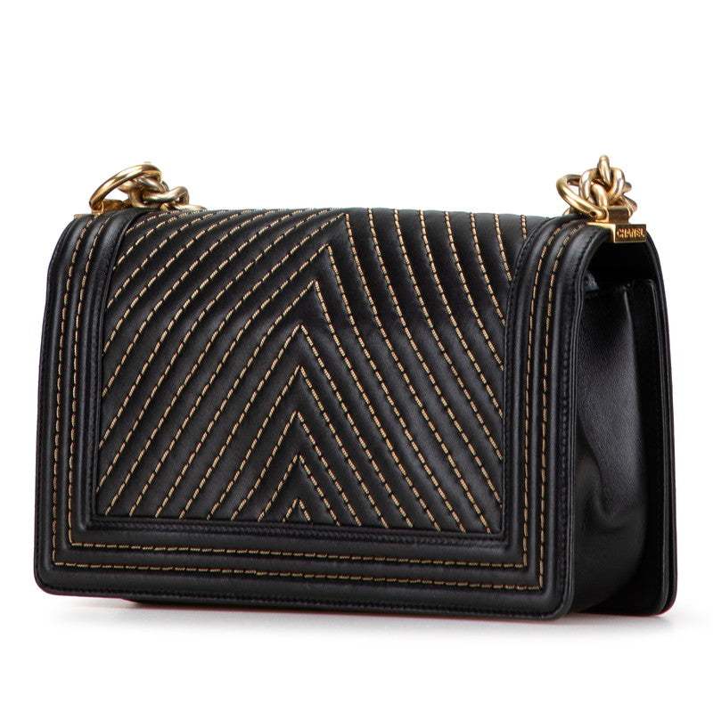 Chanel Boy Chanel Chevron V Stitch Leather Shoulder Bag