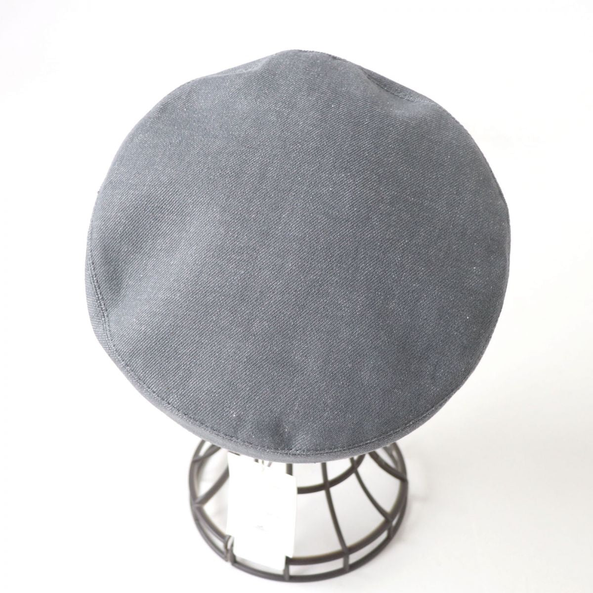 HERMES beret Outer: 100% cotton, Leather: Cowhide, Lining: 65% rayon, Lining: 35% silk gray Women 57  d