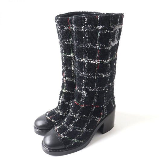 CHANEL boots Main: Leather, Main: Tweed black Women 35.5