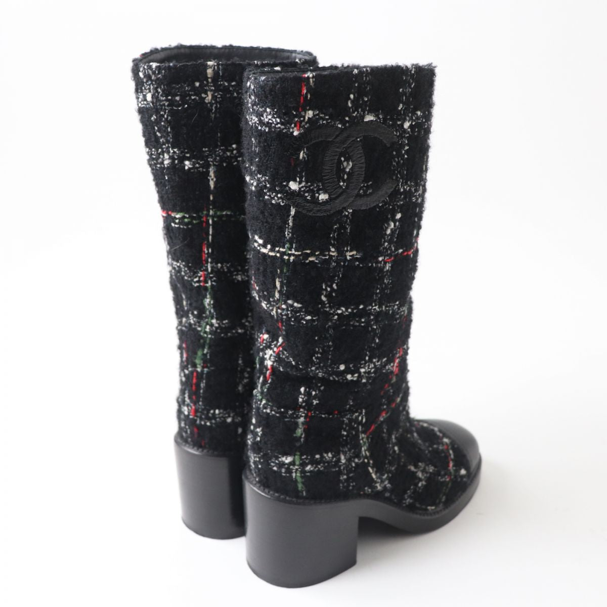 CHANEL boots Main: Leather, Main: Tweed black Women 35.5