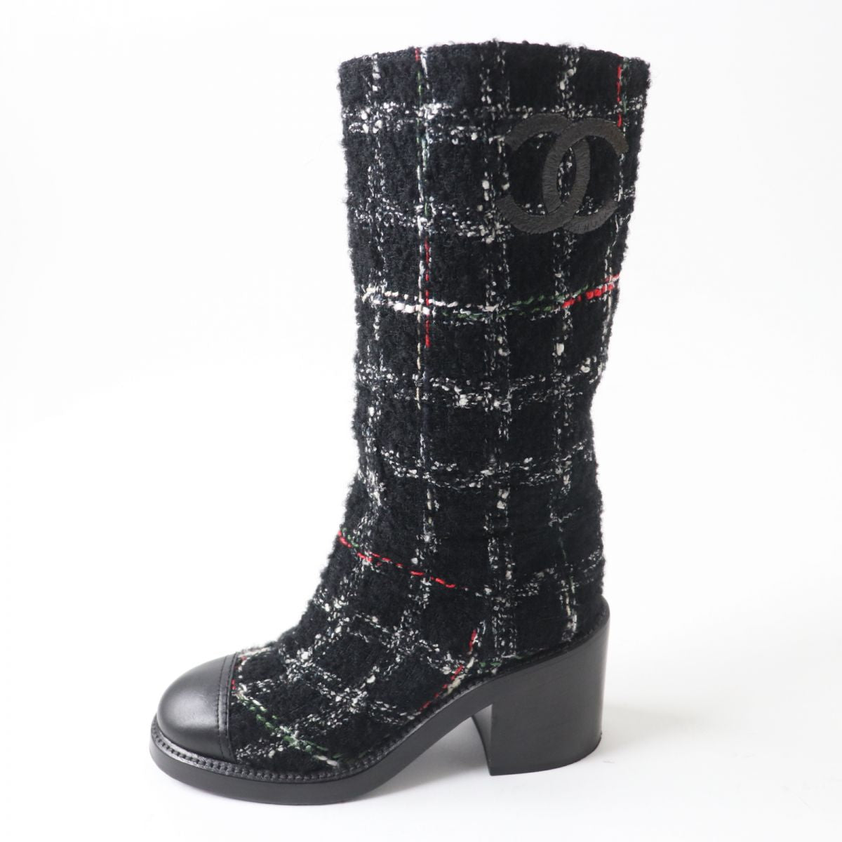 CHANEL boots Main: Leather, Main: Tweed black Women 35.5
