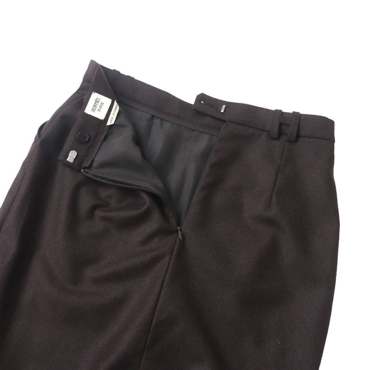 HERMES skirt Outer: 95% wool, Outer: 5% cashmere, Lining: 100% silk Dark brown Women 38  d