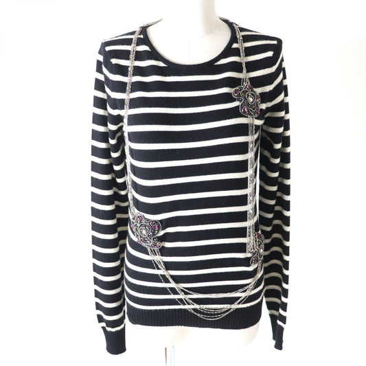 CHANEL knit Main: 100% cashmere Black x white Women 38