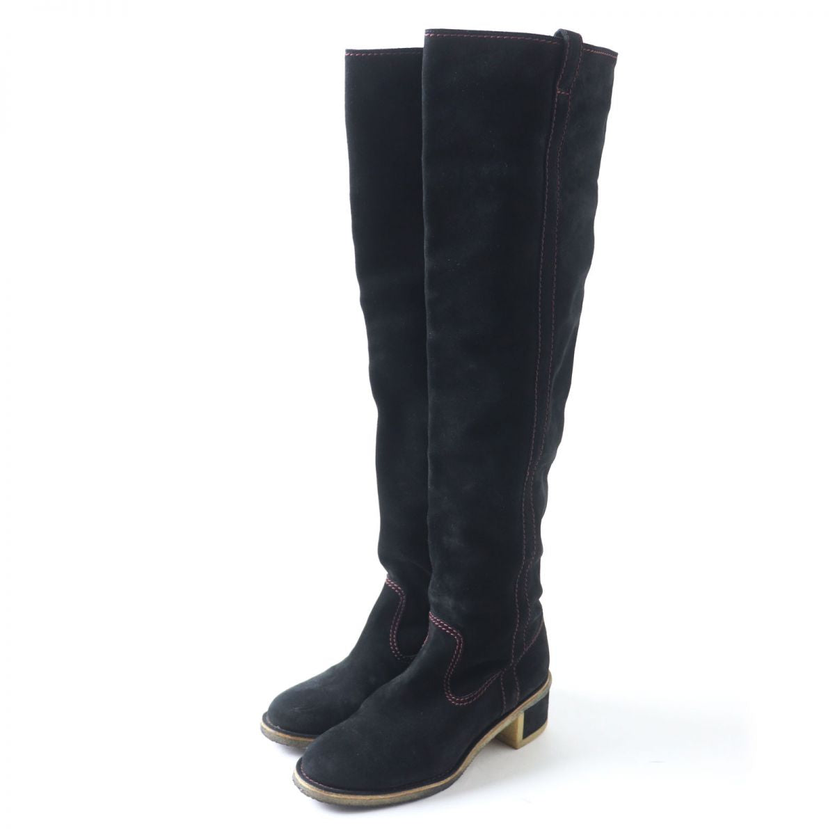 Chanel Suede Leather Long Boots, Black, Size 36
