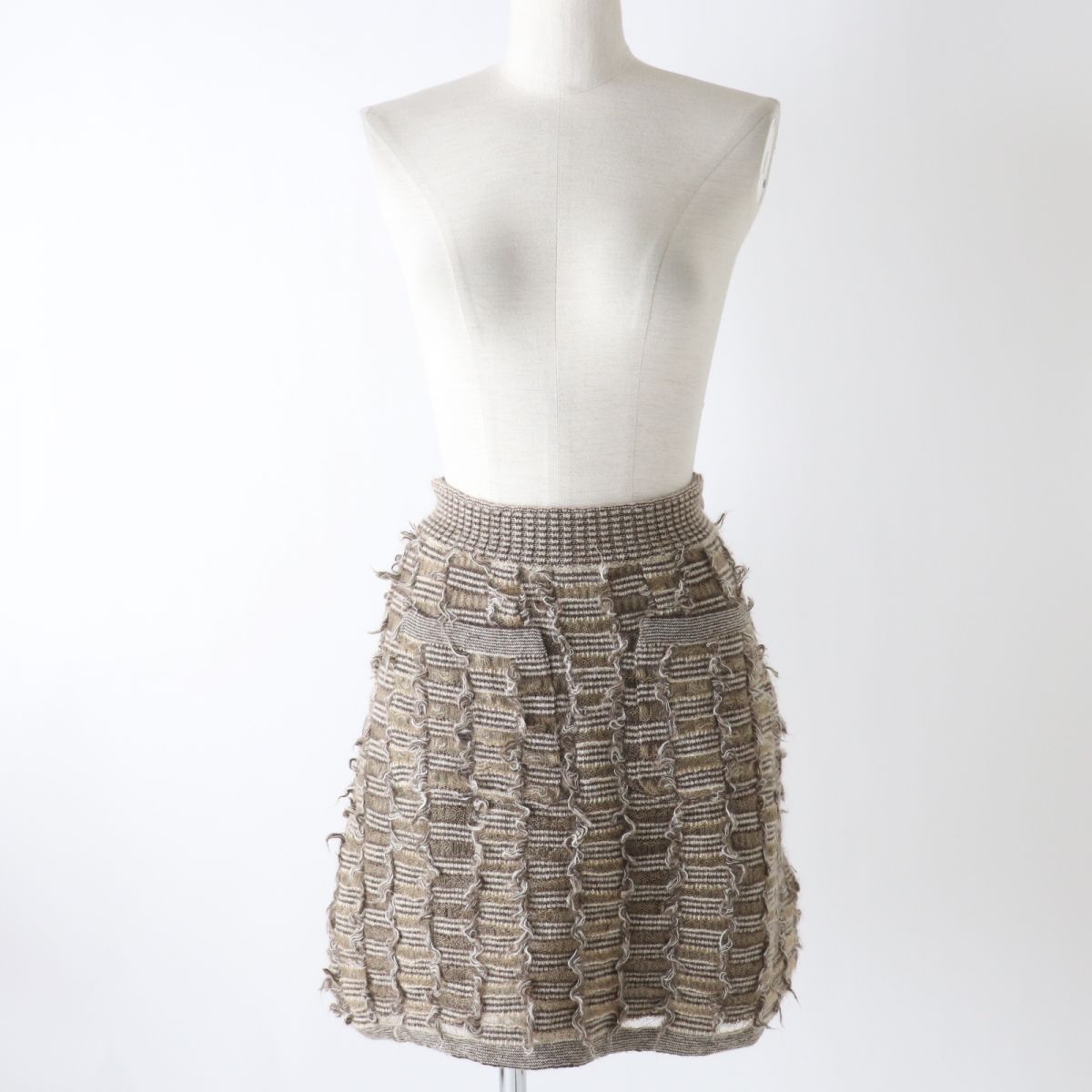 CHANEL skirt Outer: 54% mohair, Outer: 41% nylon, Outer: 5% wool, Lining: 91% silk, Lining: 9% elastane Brown type Women 34