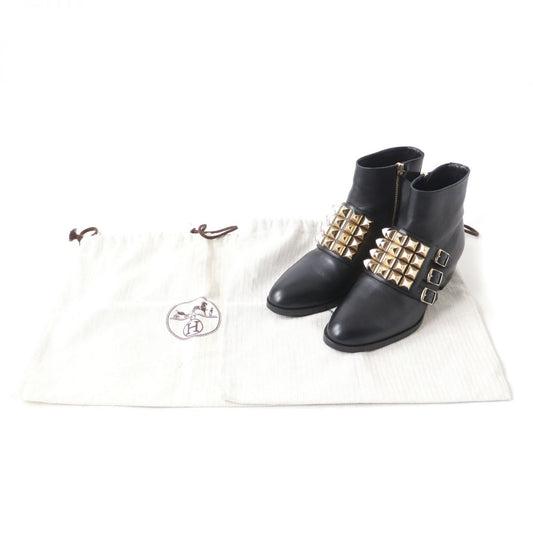 HERMES boots Main: Leather Black x Gold Metal Women 35.5  d