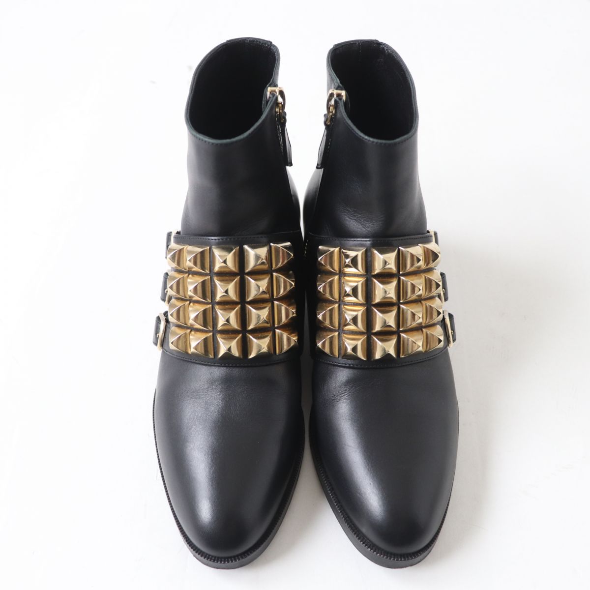 HERMES boots Main: Leather Black x Gold Metal Women 35.5  d