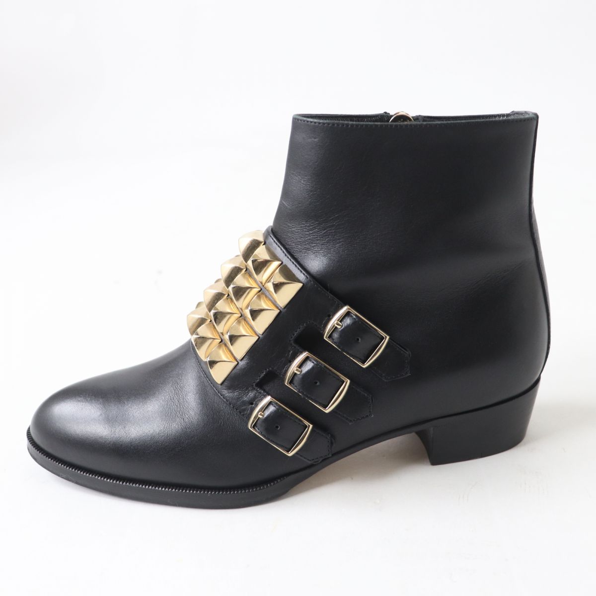 HERMES boots Main: Leather Black x Gold Metal Women 35.5  d