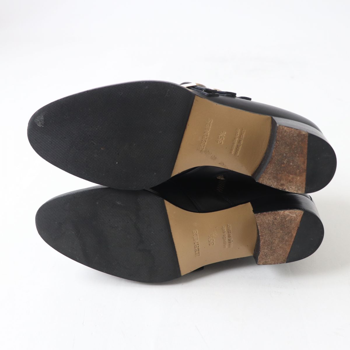 HERMES boots Main: Leather Black x Gold Metal Women 35.5  d