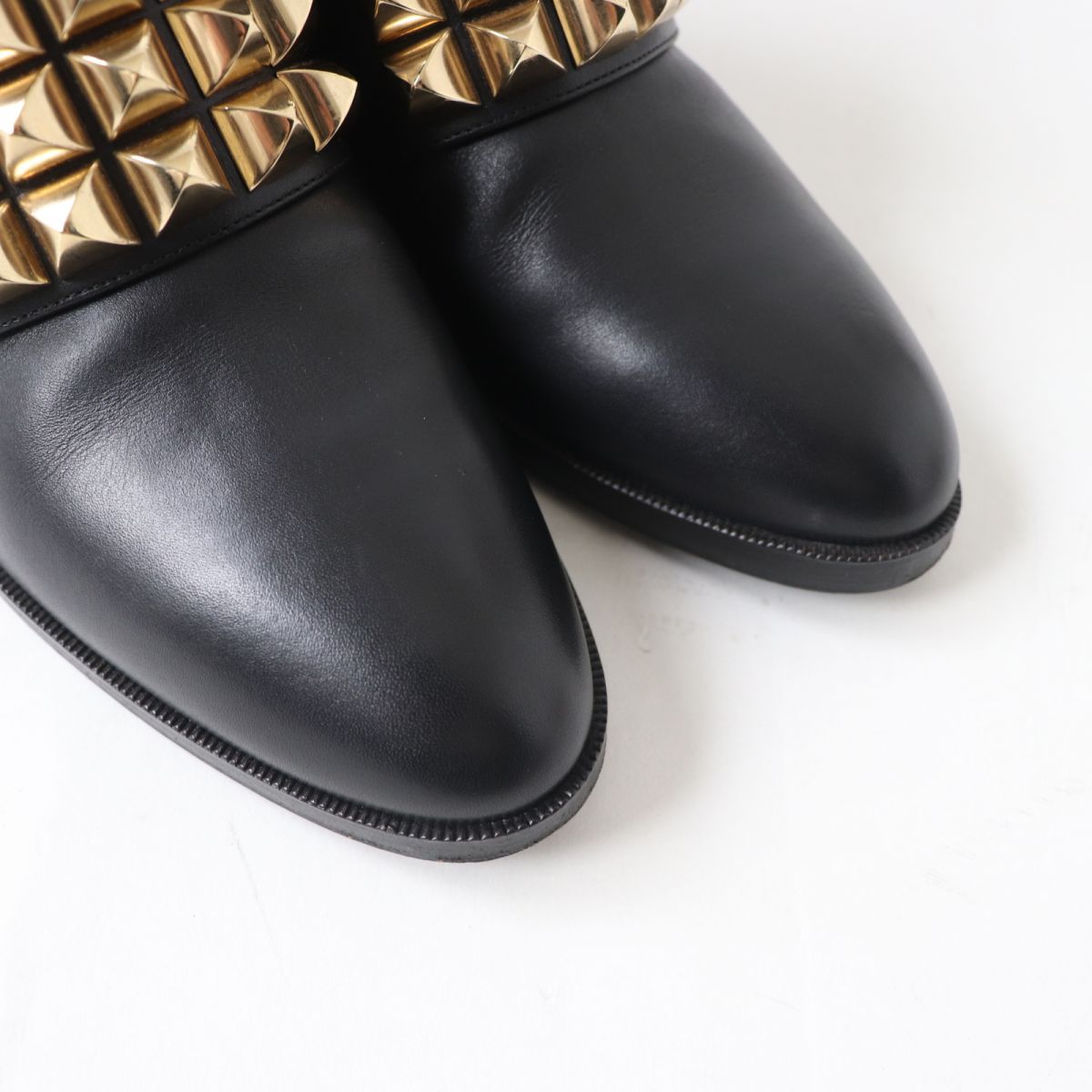 HERMES boots Main: Leather Black x Gold Metal Women 35.5  d