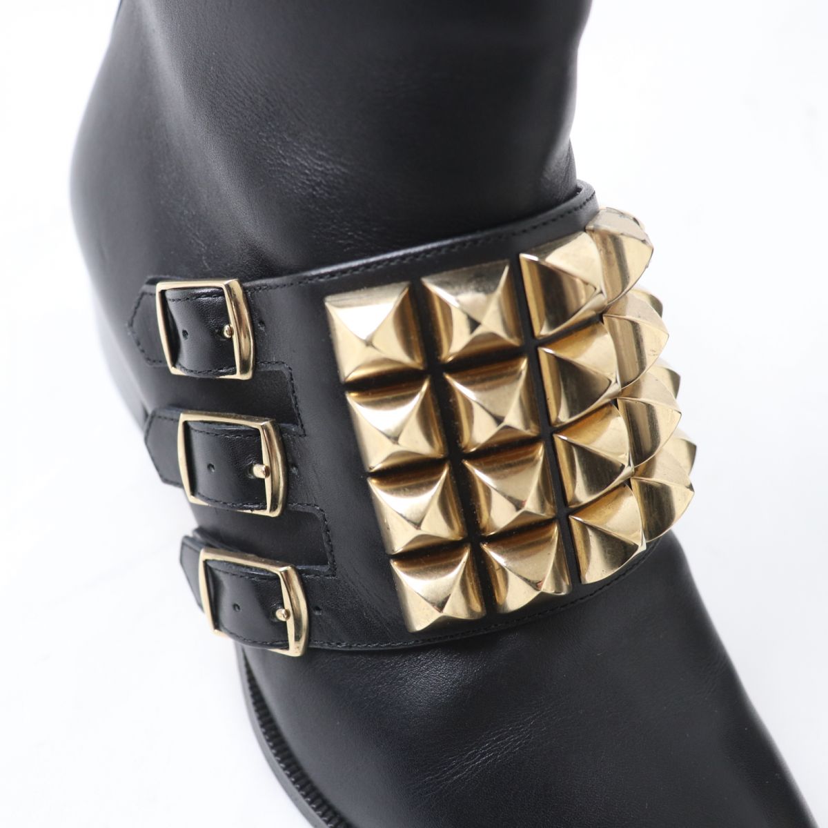 HERMES boots Main: Leather Black x Gold Metal Women 35.5  d