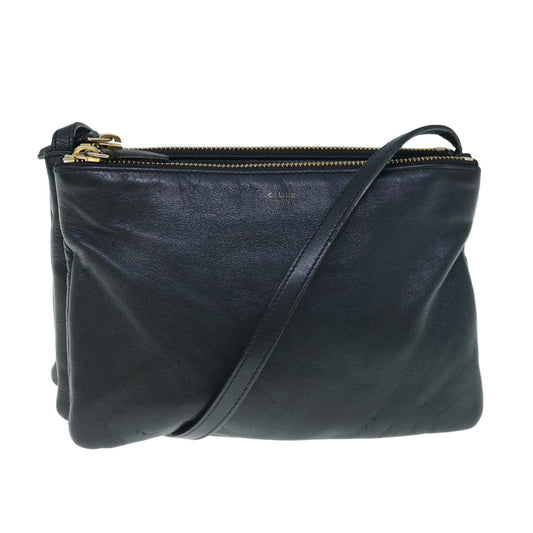 Luxury CELINE Trio Shoulder Bag Leather Black  hk1006