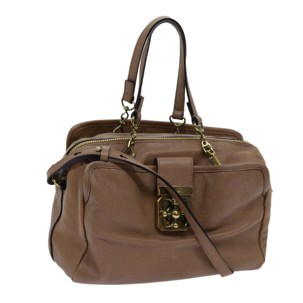 Luxury CELINE Elsie Hand Bag Leather 2way Beige  hk1217